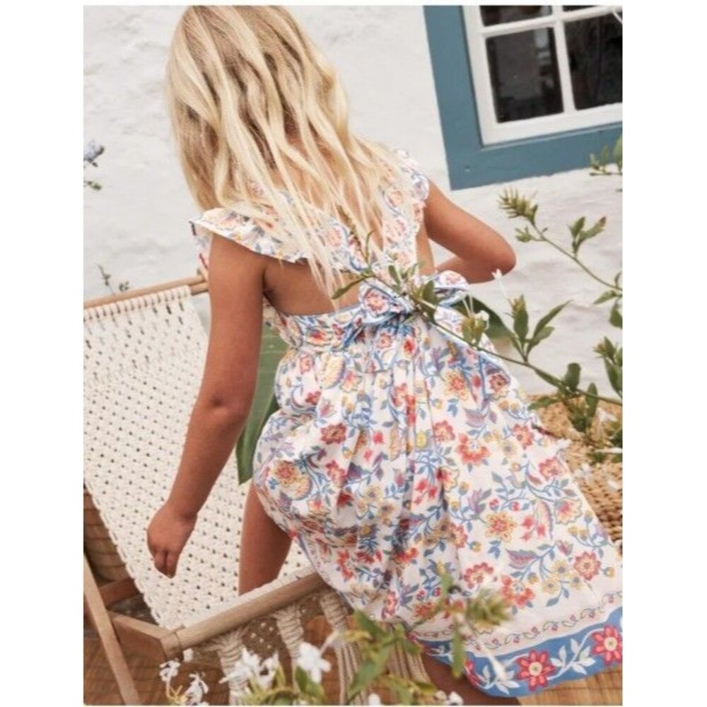 Mini Boden Girls  Bow Back Dress in Ivory Paisley size 7/8 EUC